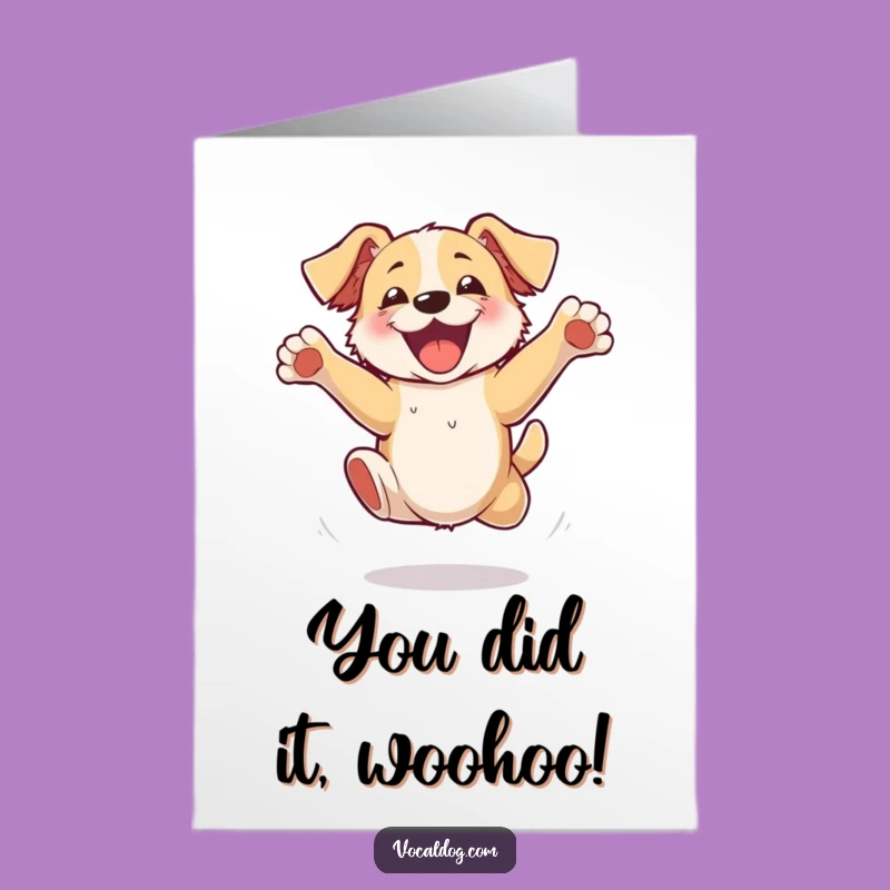 Free Printable Congrats Card: Excited Dog Leap, Hilarious Achievement Downloadable Gift