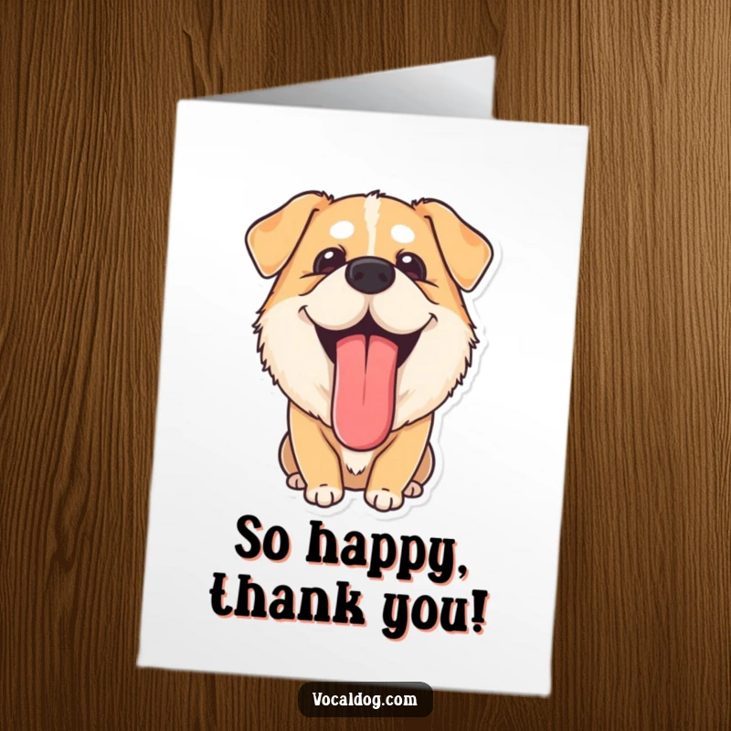 Funny Free Printable Thank You Card: A dog with its tongue lolling out, looking incredibly happy and content, downloadable art.