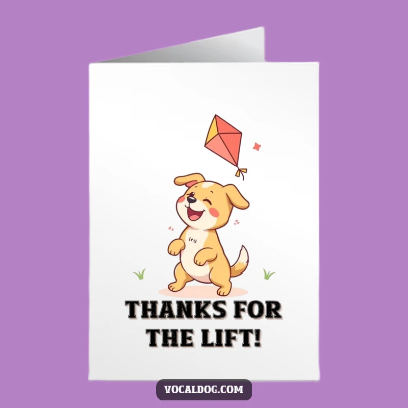 Free Printable Thank You Card: Ecstatic Dog Kite Expressing Gratitude