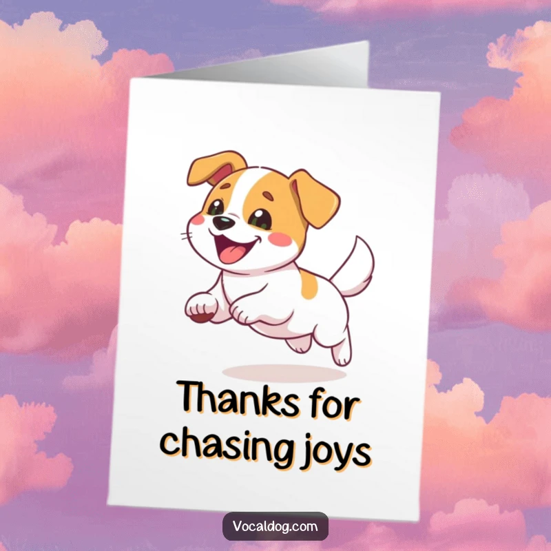 Funny Free Printable Thank You Card: A dog joyfully spinning after its tail, conveying happy thanks.
