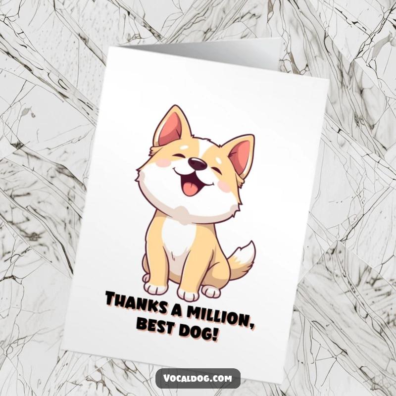Funny Free Printable Thank You Card: A happy dog howling thanks, expressing immense gratitude with a joyous woof.