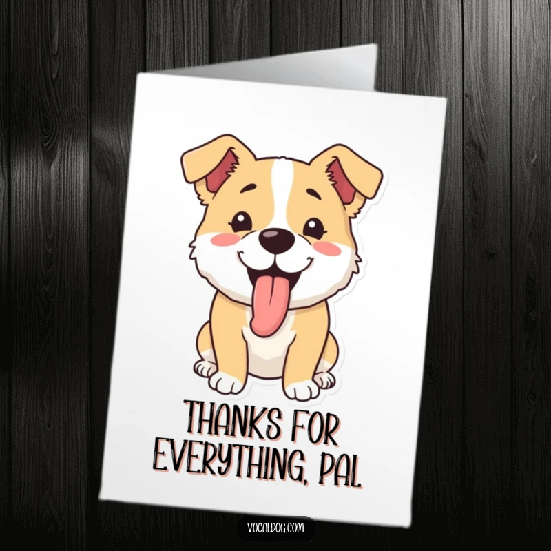 Funny Free Printable Thank You Card of a dog panting happily with its tongue hanging out, a picture of pure bliss.