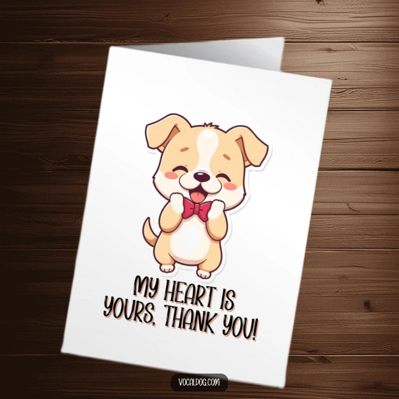 Funny Free Printable thank you card of a dog character performing a playful bow, showing appreciation with a smile.