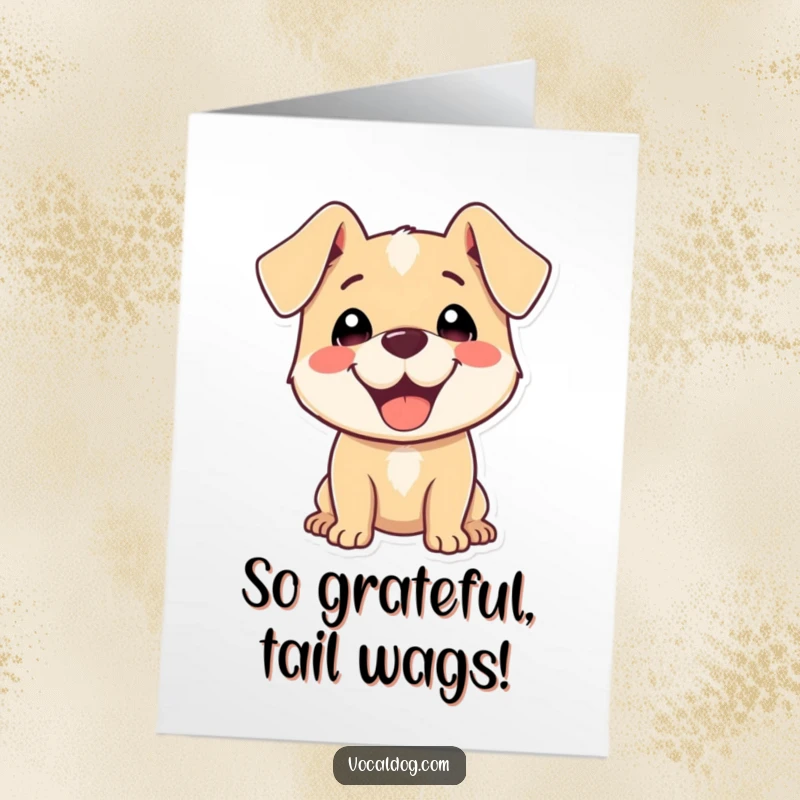 Funny Free Printable Thank You Card: Ecstatic dog with ears back, radiating pure delight, saying thanks.
