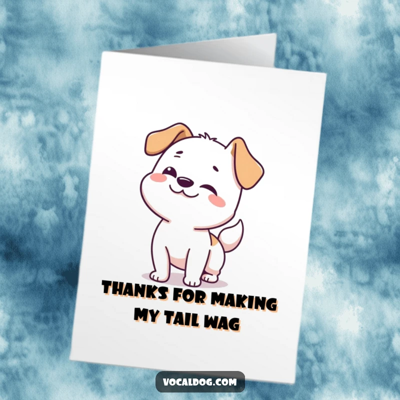 Funny free printable thank you card of a dog wiggling its whole body happily.