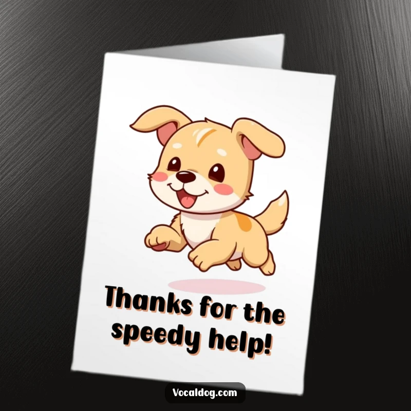 Funny Free Printable Thank You Card: Dog running with ears flapping joyfully in the wind, conveying heartfelt thanks.