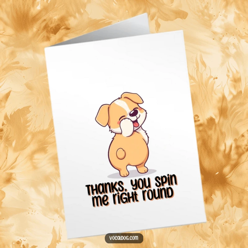 Funny Free Printable Thank You Card: Dog's tail a happy blur, conveying immense gratitude. A charming downloadable gift.