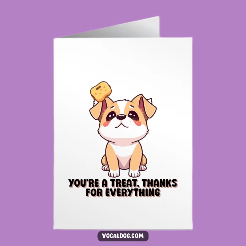 Free Printable Thank You Card: Dog Adoring Treat Shows Gratitude!