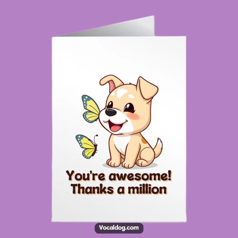 Free Printable Thank You Card: Dog Greets Butterfly with Thanks!