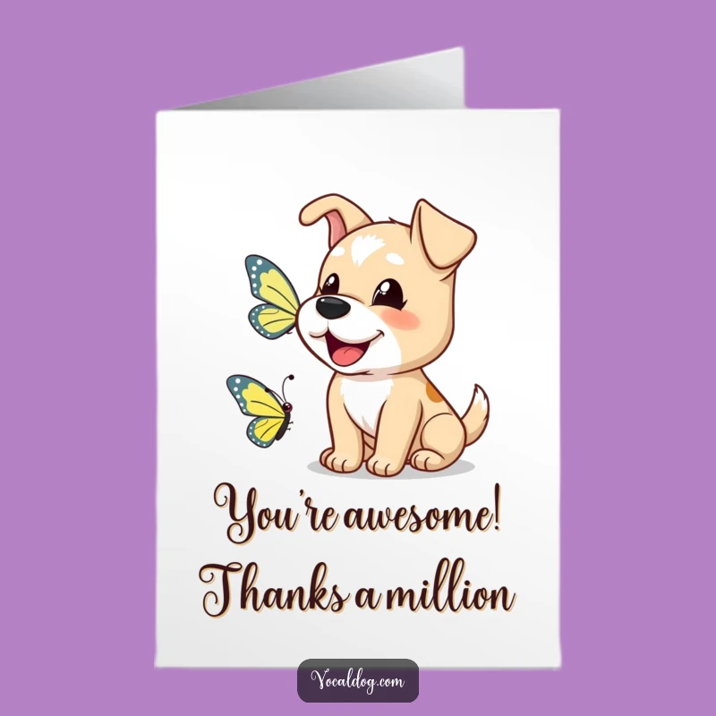 Free Printable Thank You Card: Dog Greets Butterfly with Thanks!