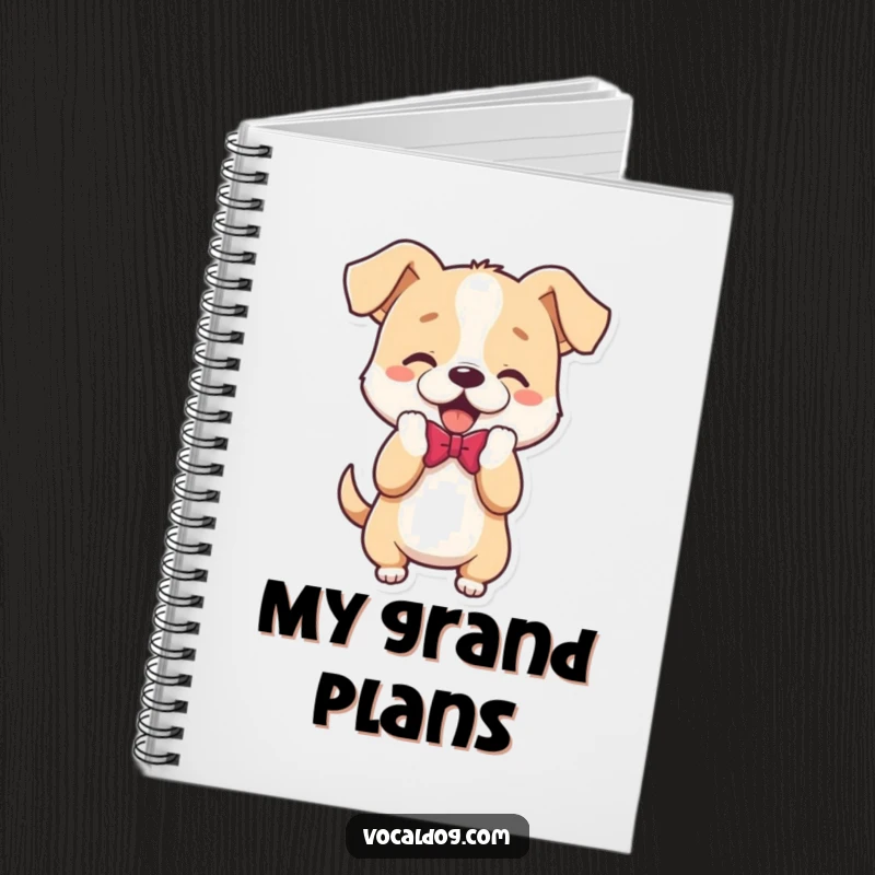 Funny Notebook with a dog character performing a playful bow, ready for notes and creative thoughts.