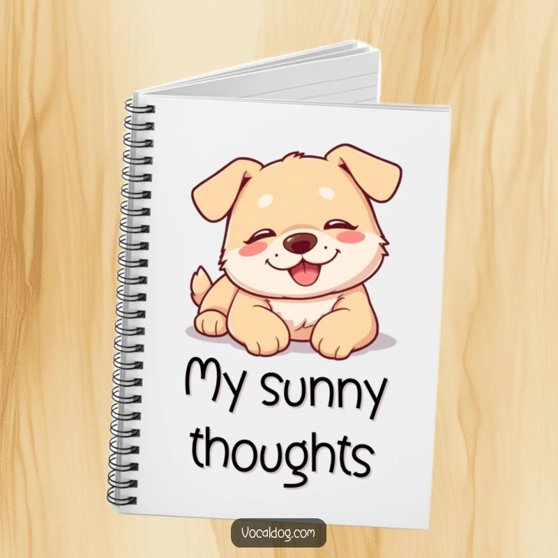 Funny dog notebook featuring a relaxed, happy dog lightly sunbathing, perfect for jotting down peaceful thoughts.