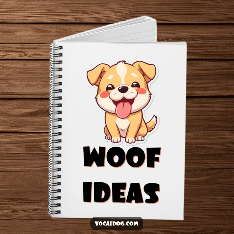 Funny notebook with a smiling dog, tongue out and panting. Ideal for jotting notes, journaling, and as a funny gift for dog lovers.