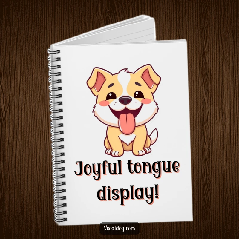 Funny dog notebook with a smiling dog whose tongue is out, perfect for jotting down happy ideas.