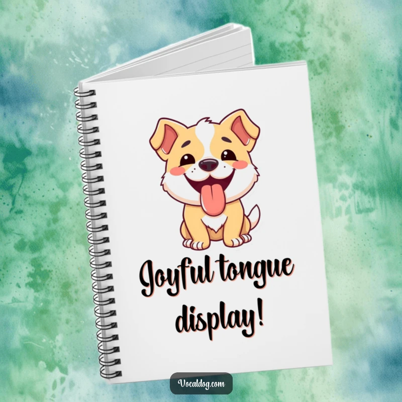 Funny dog notebook with a smiling dog whose tongue is out, perfect for jotting down happy ideas.
