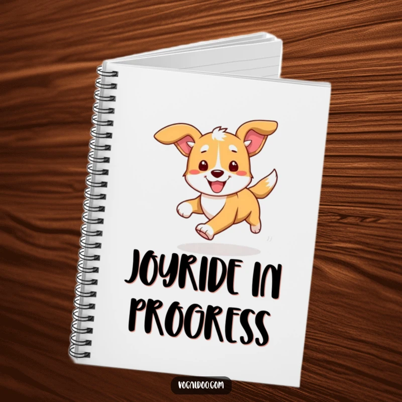 Funny notebook cover showing a dog running, ears flying, symbolizing speed and enthusiasm for jotting down quick notes and bright ideas.