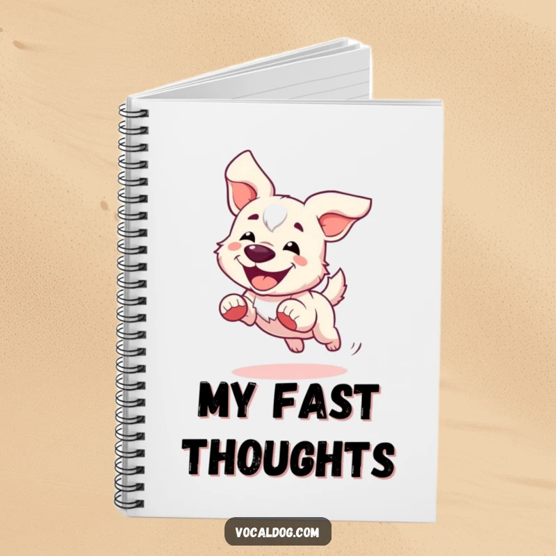 Funny Notebook with a dog joyfully running, ears flapping in the wind, perfect for notes and inspiration.