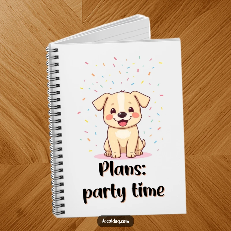 Funny dog confetti notebook with a joyful dog in a vibrant confetti explosion, perfect for capturing notes and party plans. Fun funny gift.