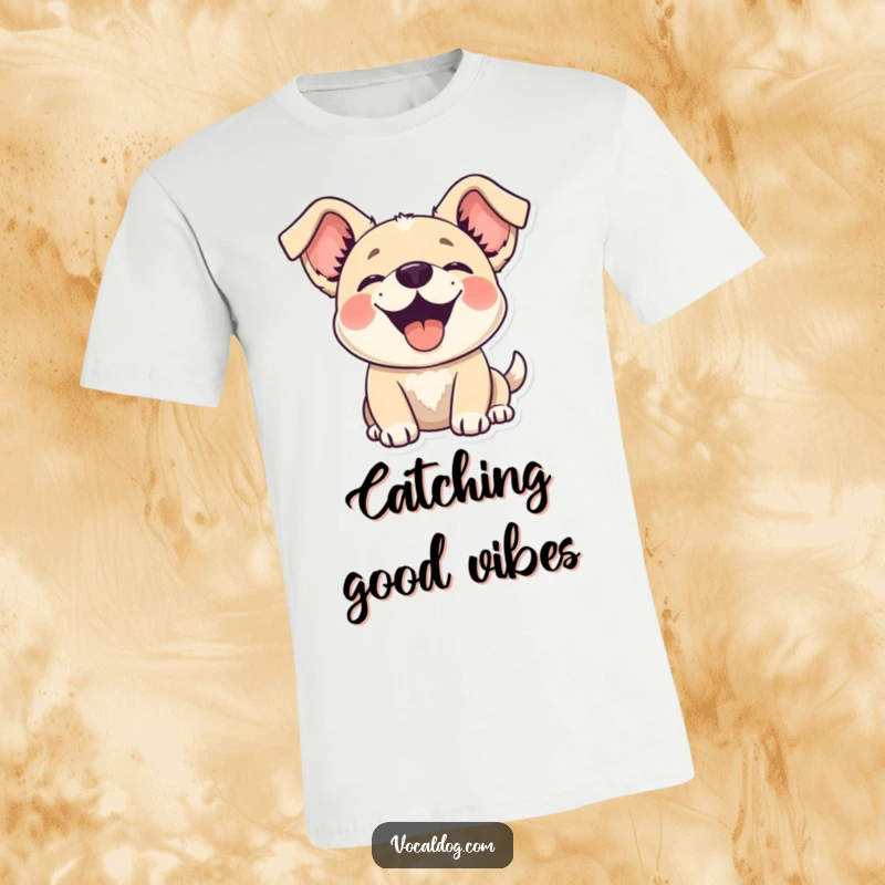 Funny dog t-shirt showing a happy dog with ears flopping upwards, radiating happiness and playful energy.