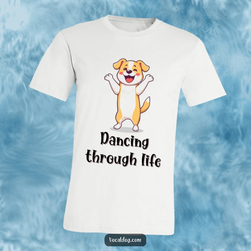 Funny T-Shirt: A dog performs an energetic and happy dance on its hind legs. This funny design is full of canine joy.