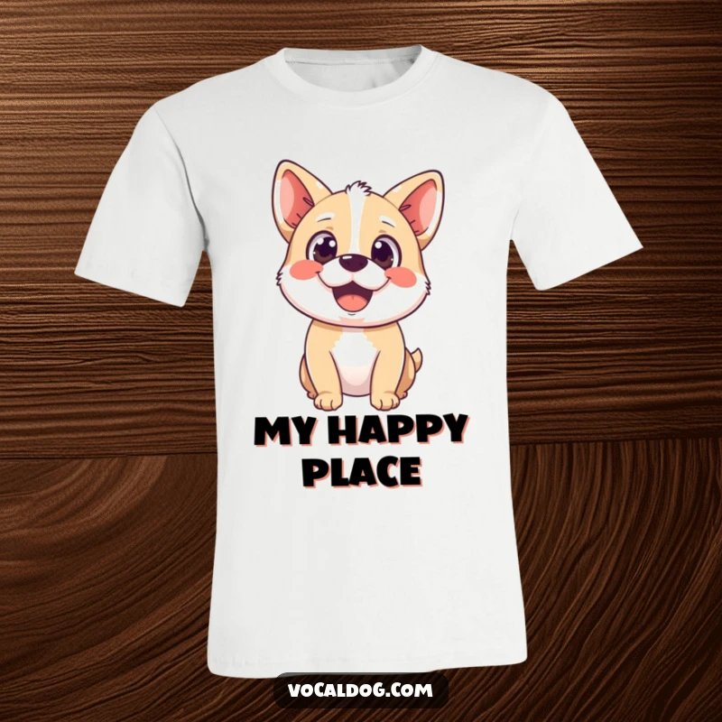 Funny t-shirt showcasing a happy dog character with a wide, delighted gaze, radiating pure bliss and happiness.