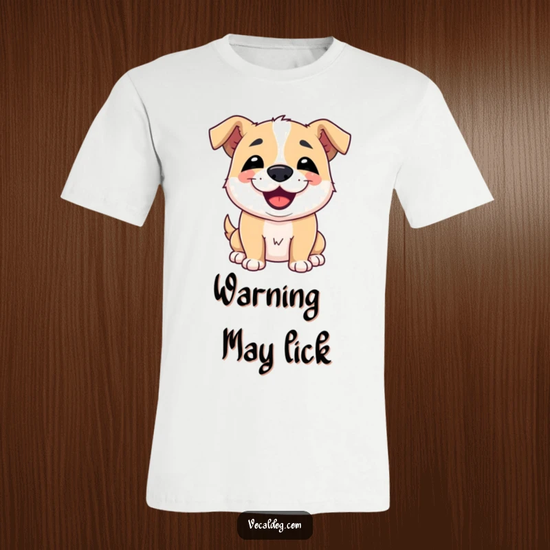 Funny t-shirt graphic of a dog giving a friendly slobbery kiss with a charming smile, full of playful affection, perfect present.