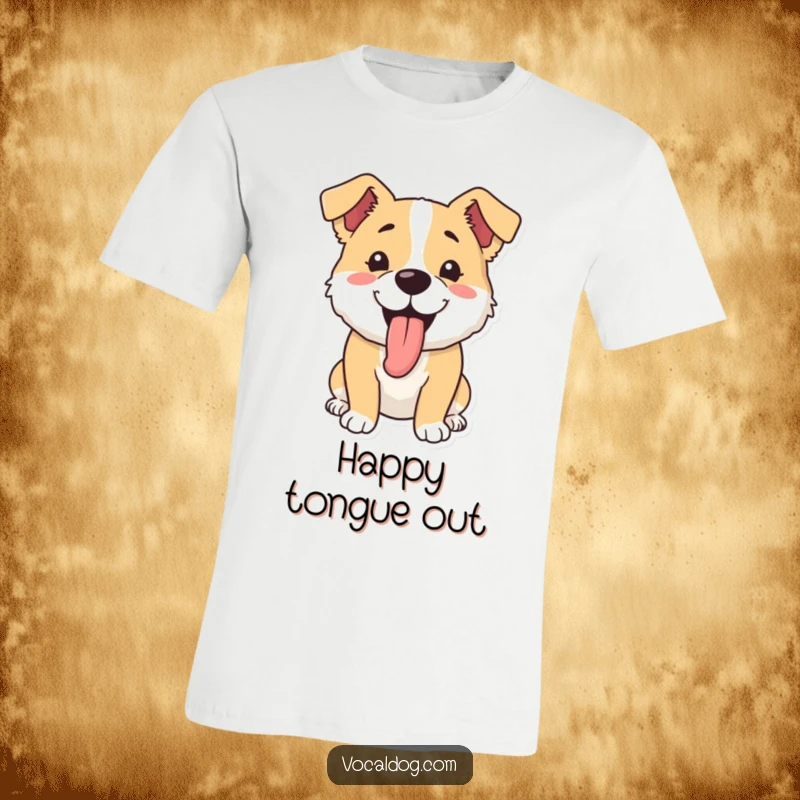 Funny t-shirt featuring a dog with its tongue hanging out, panting happily, embodying pure contentment and mild exhaustion.