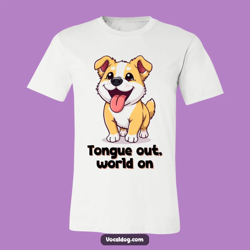 Funny Dog Run T-Shirt: Ecstatic Tongue-Out Pup for Joyful Casual Wear