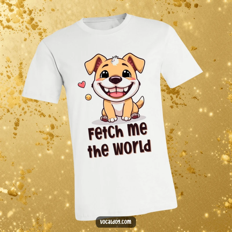 Funny T-Shirt: A dog with an ecstatic, wide grin mid-fetch, embodying playful energy and the pure happiness of playtime.