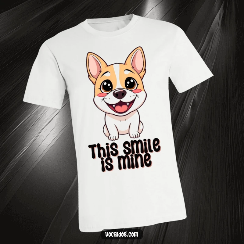 Funny t-shirt depicting a dog with bright, sparkling eyes and a wide, ecstatic grin, symbolizing ultimate canine happiness.