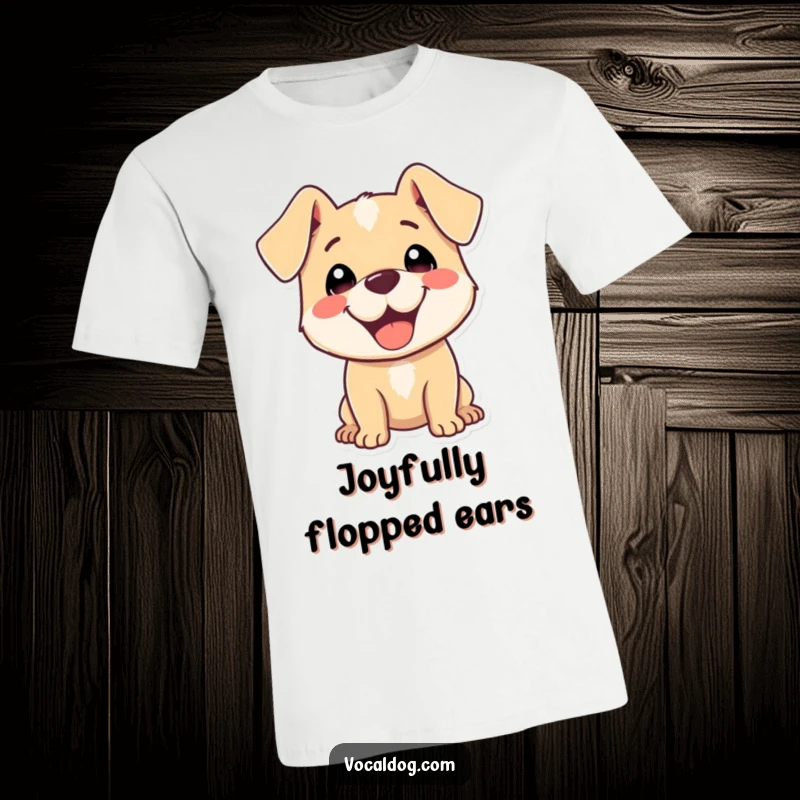 Funny T-Shirt of a happy dog character with ears back in pure delight, radiating infectious happiness and joy.