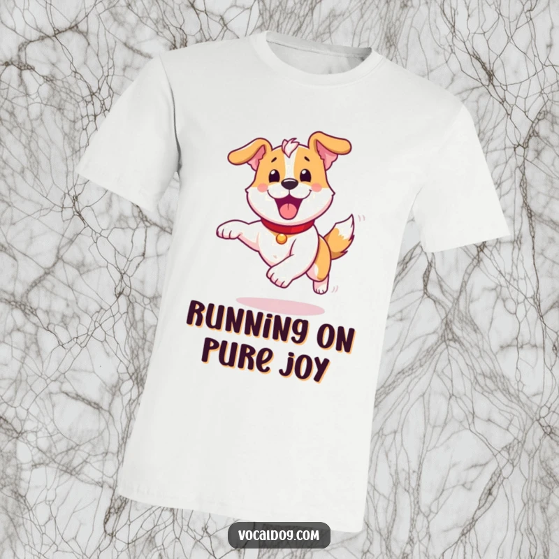 Funny T-Shirt: A dog running with an ecstatic expression of pure, unadulterated joy, showcasing boundless energy and freedom.