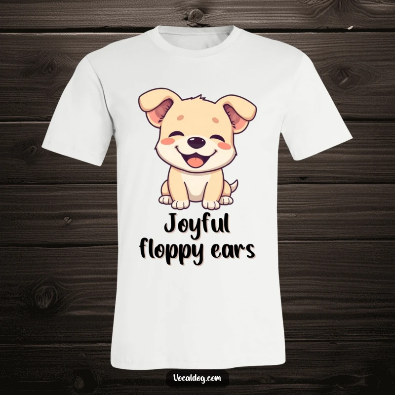 Funny t-shirt graphic of a dog with its ears comically flopped back, eyes closed in a moment of pure bliss.