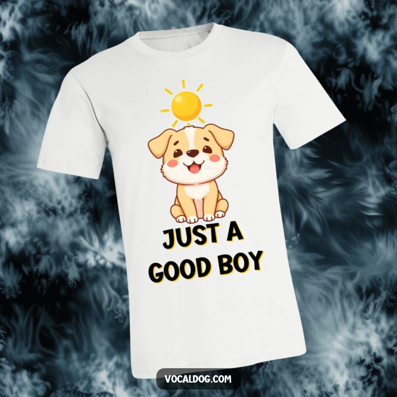 Funny T-Shirt: A gleeful dog sporting a glowing sunshine halo above its head, exuding pure, unadulterated canine happiness.