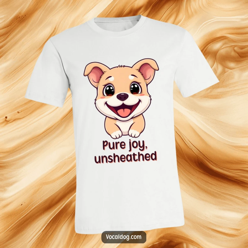 Funny T-Shirt showcasing a happy dog with captivating sparkling eyes and a broad, beaming grin, embodying pure delight.