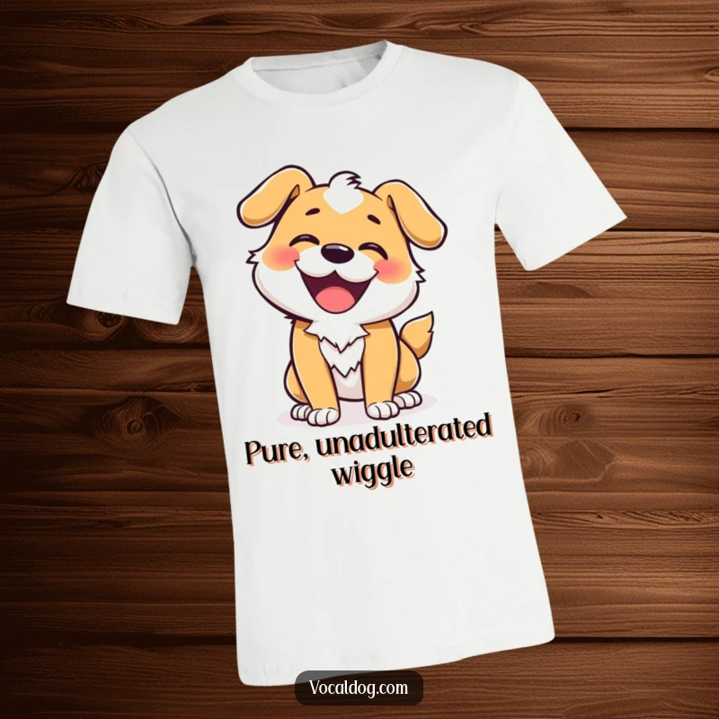 Funny t-shirt with a graphic of a dog in full ecstatic wiggle, radiating pure joy and infectious energy.