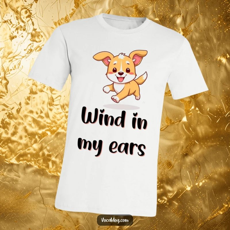 Funny t-shirt showing a dog mid-run, ears flying back, conveying an infectious sense of freedom and pure, unadulterated canine joy.