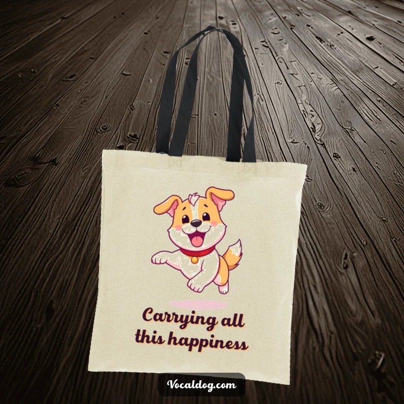 Funny Tote Bag: A tote bag featuring a dog running with pure, unadulterated joy, embodying uninhibited happiness and freedom.