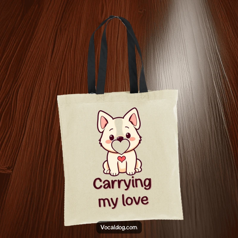 Funny dog tote bag with a stylized outline and a subtly integrated heart, symbolizing love for canine companions.