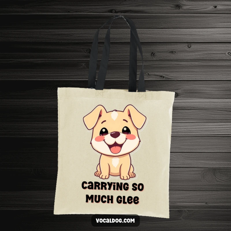 Funny Tote Bag showcasing a happy dog with ears back, radiating pure delight and a cheerful, joyful expression.