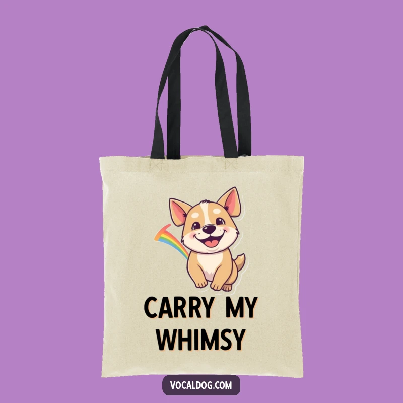 Funny Dog Tote Bag: Goofy Grin Rainbow Chase, Whimsical Carryall Gift