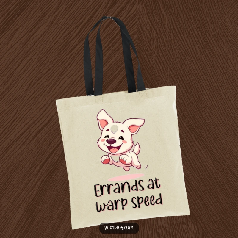 Funny Tote Bag showcasing a dog joyfully running with ears flapping in the wind, perfect for daily use.