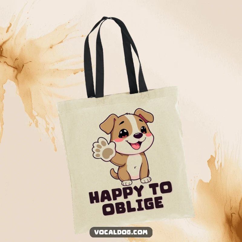 Funny tote bag featuring an adorable dog character offering its paw, symbolizing friendship and a happy greeting, a must-have for dog moms.